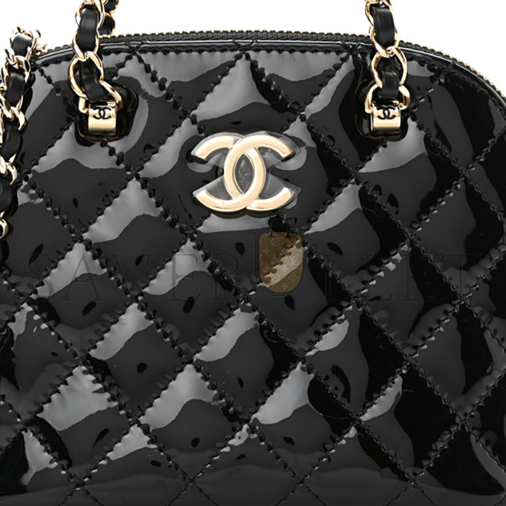 Ch*el master patent calfskin quilted shiny coco clutch with chain black (16*11*5.5cm)